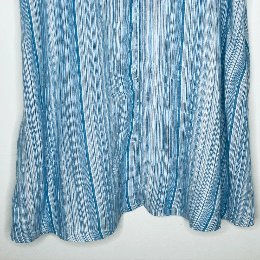 Tahari Plus 100% Linen Collar Shirt Dress Light Blue stripe button up 2X pockets - Picture 6 of 16